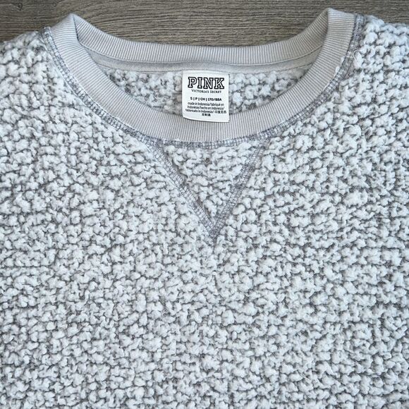 Victorias Secret PINK Sherpa Sweater Small Oversized Light Gray Cozy Loungewear - Picture 4 of 12